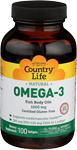 Country Life Omega-3 Fish Body Oils 100 Softgels 1000 mg